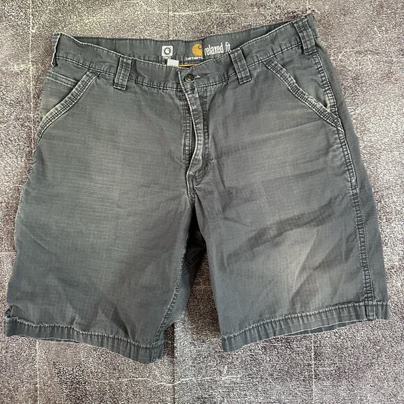 Men's Carhartt Relaxed Fit Force 10" Dark Gray Ripstop Canvas Cargo Shorts Sz 36 - Picture 1 of 3
